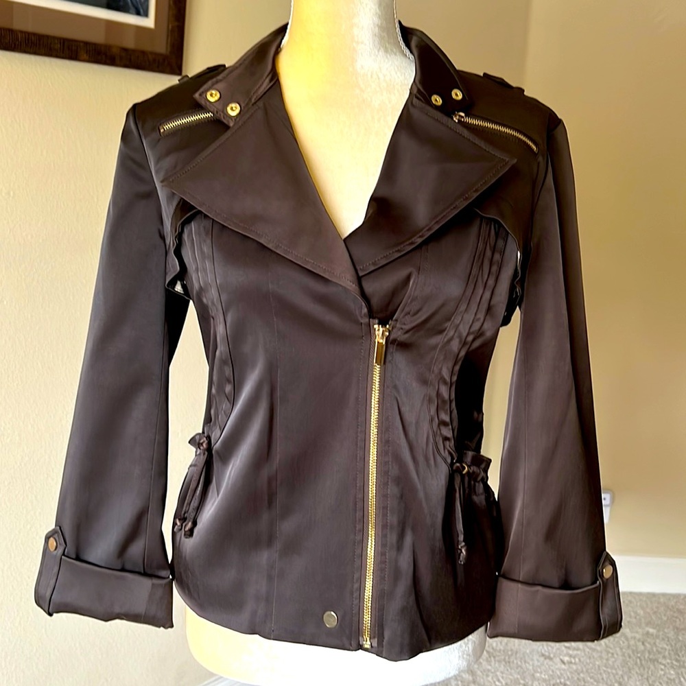 Cache brown sateen jacket, sz M